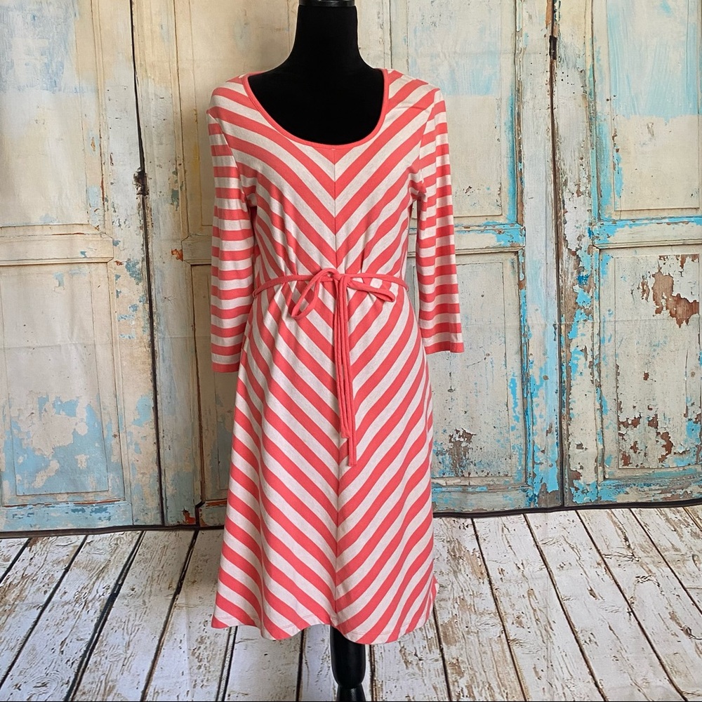 Allison Brittney Women’s Striped Coral Fit & Flare Dress Sz L